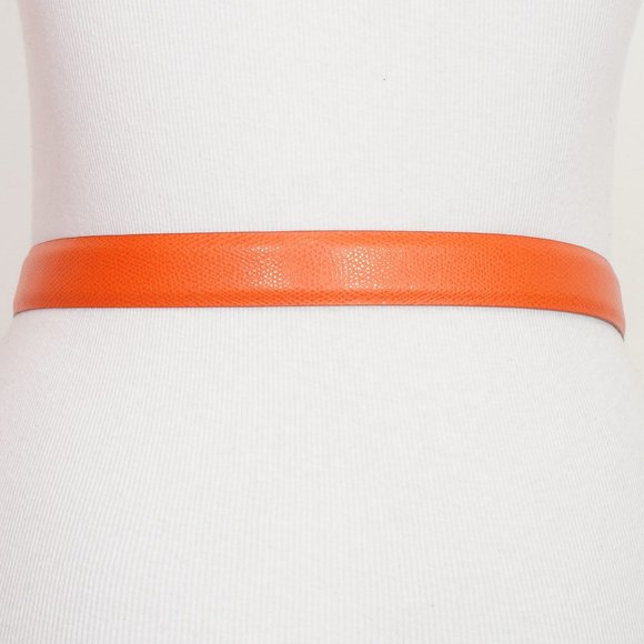 RALPH LAUREN Mandarin Orange Pebbled Leather Oval Buckle Logo Belt M - Picture 3 of 5